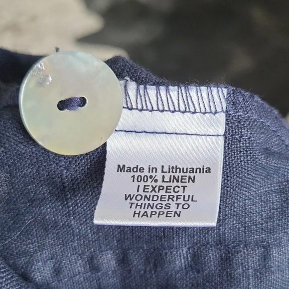 Flax Linen Collarless Button Down Shirt Jacket Roll Sleeve Sz4-6 - Picture 7 of 7